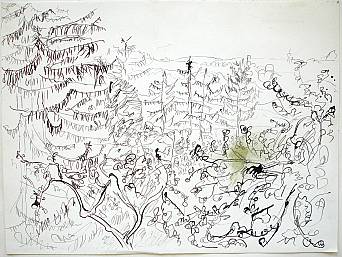 „Blick von Greifenberg nach Schondrof”, Tusche auf Papier, 1994