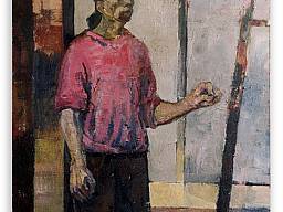 Selbstportrait an Staffelei", Öl auf Hartfaser, 120 x 80 cm, 1993 