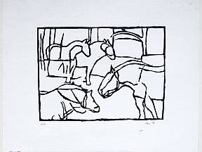 Holzschnitt, Vier Pferde, 1994 