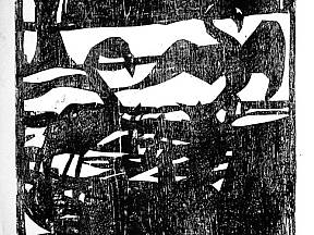 Holzschnitt, Flamingos, 1994 