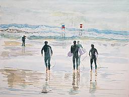 „Surfer in Tel Aviv”, Aquarell und weiße Tempera auf Papier, 32 x 24 cm, 2015 (Privatbesitz/Berlin)