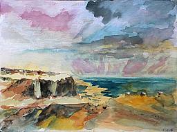 „Blick von Metzoke Dragot auf das Tote Meer”, Aquarell auf Papier, 32 x 24 cm, 13.1.2015