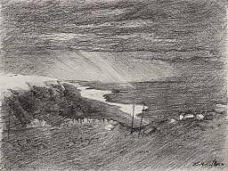 „Dämmerung am Toten Meer”, Bleistift auf Papier, 24 x 17 cm, 2015